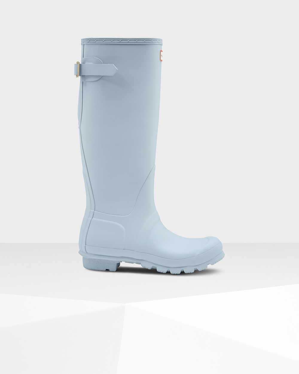 Womens Hunter Original Tall Back Adjustable Rain Boots Grey/Blue | BYNQGF-136